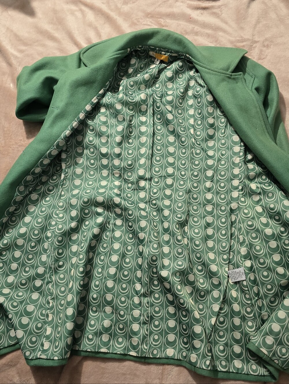 Tulle Anthropologie Pea Coat Retro 60s Fairy Wool Blend Viscose Green Small - Picture 4 of 11